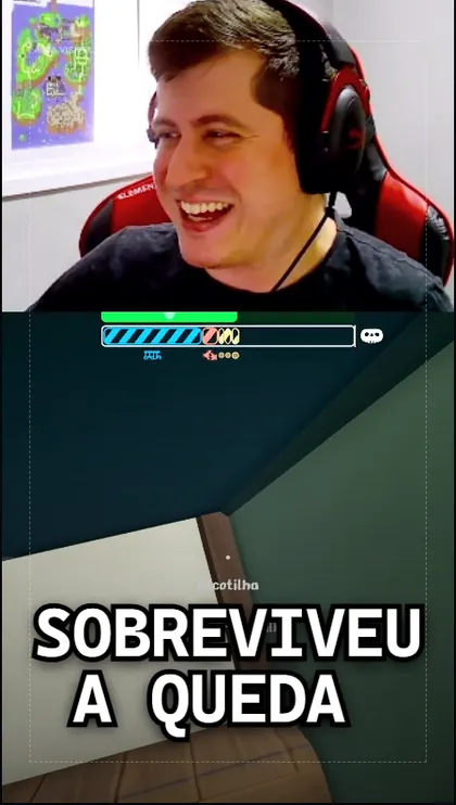 Capa vertical com o texto Sobreviveu a queda sobre a imagem do streamer
